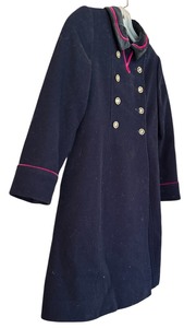 lot 246 image: Adorable Vintage Wool Coat in Navy Blue, Black Collar with Hot Pink Piping by FW Fischer