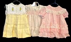 lot 241 image: Three Adorable Vintage Dresses in Pink, Yellow and White and Flowers