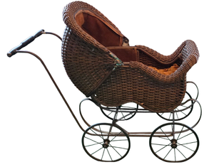 lot 302 image: Fabulous Vintage Wicker Doll Buggy