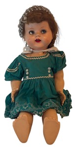 lot 401 image: Vintage Doll with Braids and Green Dress by Ideal
