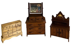 lot 381 image: Three Pretty Wood Dollhouse Furniture Pieces