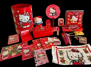 lot 371 image: Adorable Vintage Hello Kitty Finds including a Metal Trash Can, Notebooks, Pen  Pencil Cases and More