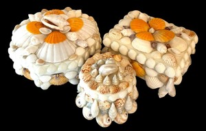 lot 399 image: Three Artisan Crafted Seashell Trinket Boxes