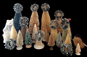 lot 422 image: Variety of Vintage Tree Figurines including Bottle Brush Trees, Figurines and More