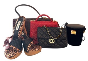 lot 412 image: Night Date Out Three Purses by Manon, Leather School Florence Italy, Marforio Venezia and Steve Madden Sandals