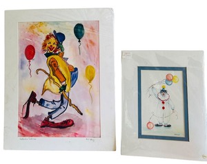 lot 433 image: Original Watercolor Clown Paintings by Natasha Sidorova and Picherill