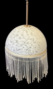 lot 431 image: Absolutely Beautiful Tiffany Style Frosted Glass Hanging Light Shade with Beaded Fringe