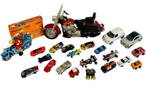 lot 364 image: Unique Vintage Dunlop Cord Model Motorcycle and Variety of Vintage Matchbox and Other Toy Cars