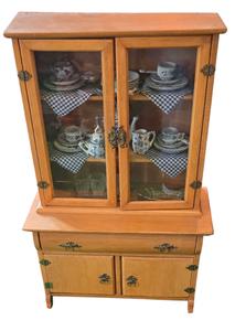 lot 346A image: Vintage Doll Cabinet With Collection of Doll Dishware