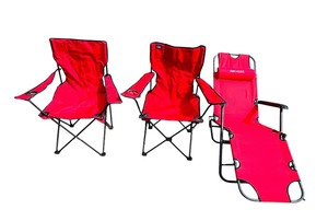 lot 529 image: Three Portable Red Outdoor Chairs