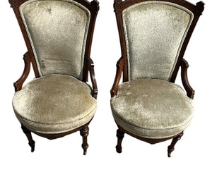 lot 524 image: Pair of Antique Victorian Light Green Parlor Chairs