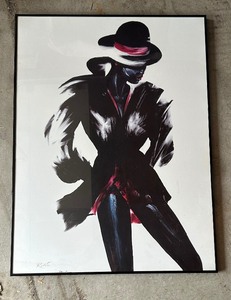 lot 528 image: Vintage Framed Chic Fashion Illustration Poster  Print