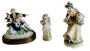 lot 462 image: Three Pretty Porcelain Figurines including Lady with Birdcage