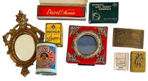lot 456 image: Wonderful Vintage Finds Official Girl Scout Compass, Vintage Marlboro Wild West Bucking Bronco Solid Brass Zippo Lighter and More
