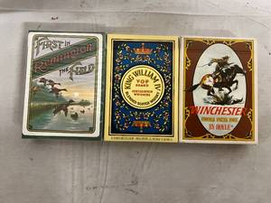 lot 83 image: 3 Cutom Playing Card Decks (Remingtom, King William, Winchester)