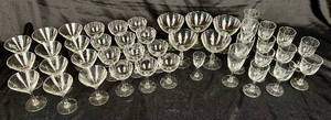 lot 33 image: Vintage Sasaki Etched Bamboo Glassware Sets -includes wine glasses, cordials and champagne glasses