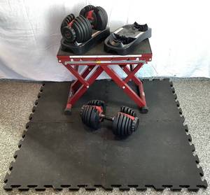 Bowflex Adjustable Dumbbell Set, Titan Fitness Adjustable Bench and Floor Mats