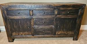 lot 19 image: Pottery Barn Dawson Media Cabinet - 5 Drawers, 2 Shelving Compartments