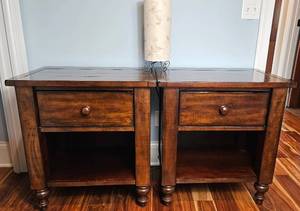 lot 24 image: Pottery Barn Ashby Nightstands with Papyrus Paper Lamp