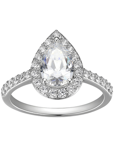 lot 192 image: Morgan & Paige Rhodium Over Sterling Silver Pear-Shaped Lab-Created Moissanite Ring - Size 8