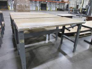 lot 203 image: STEEL FRAME, ADJUSTABLE HEIGHT WORK TABLES