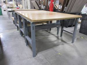 STEEL FRAME, ADJUSTABLE HEIGHT WORK TABLES