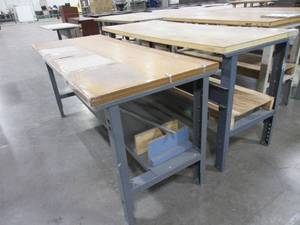 lot 205 image: STEEL FRAME, ADJUSTABLE HEIGHT WORK TABLES