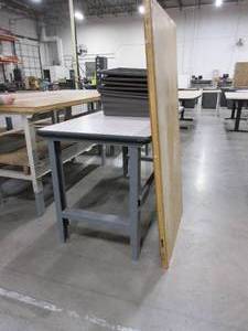 lot 206 image: STEEL FRAME WORK TABLE WITH BONUS ITEMS