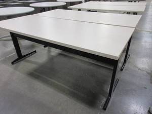 lot 217 image: HERMAN MILLER STEEL FRAME TABLES WITH MODESTY PANELS