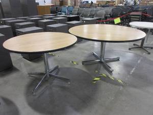 lot 227 image: ROUND CAFE TABLES WITH CHROME BASES