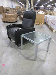 lot 194 image: RECLINING CHAIR AND GLASS TOP TABLE