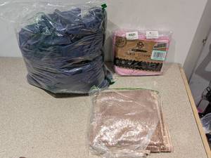 lot 92 image: 5 ROUND BLUE & OTHER ASSORTED COLOR TABLECLOTHS