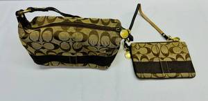 lot 13 image: Coach Signature TanBrown Canvas Hobo Baguette Bag