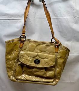 lot 15 image: Coach Signature C Embossed Patent Leather Satchel Bag