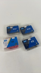 lot 514 image: Set of 4 KMC Bicycle Chains 12 Speed, 10 Speed, 9 Speed, and 1 Speed