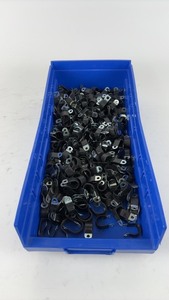 lot 657 image: Lot of Rubber Cushioned Cable Clamps in Blue Organizer Bin