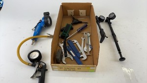 lot 716 image: Collection of Bicycle Repair Tools with Tire Gauges and Accessories