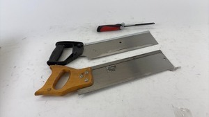 lot 726 image: Set of 2 Vintage Hand Saws with Ergonomic Handle & 1 Ratcheting Screwdriver