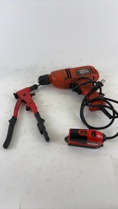 lot 728 image: Black & Decker Corded Drill with Tools and Accessories