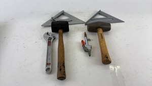 lot 731 image: Set of Hand Tools Including Rubber Mallet and Speed Square