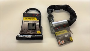 lot 338 image: Set of 2 Kryptonite Bicycle Locks - U-Lock and Chain Lock Combo