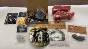 lot 366 image: BMX Bike Parts Assortment Odyssey Gyro G3, Chain Tensioner, Red Brake Pads