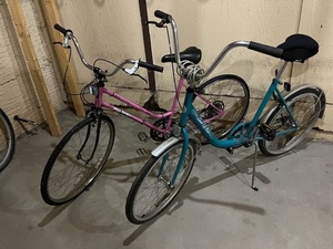 lot 54 image: Pair of Vintage Bicycles Huffy Pink 15-Speed and NordicTrack Teal Speed Bike