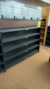 lot 752 image: Black Wooden Shelving Unit Previously Used for Skate Storage