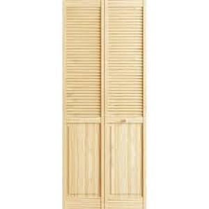 lot 27 image: Lot of Veranda 24 in. x 78 in. Raw Louver Panel Pine Interior Closet Bi-fold Door Customer Returns See Pictures