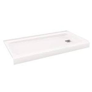 lot 30 image: Bootz Industries ShowerCast 60 in. x 30 in. Single Threshold Shower Pan in White Includes Square Chrome Shower Drain Kit Left Drain  Customer Returns See Pictures