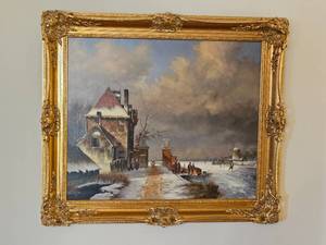 lot 15 image: Dutch Impressionist Pieter Cornelis Steenhouwer City Canal Landscape