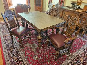 lot 35 image: Antique Jacobean Victorian Dining Table & Chairs