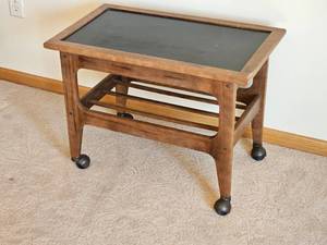 lot 221 image: MCM Walnut Side Table on Casters