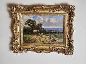 lot 17 image: Antique English Original Oil Harvest Landscape by Walter Wallor Caffyn